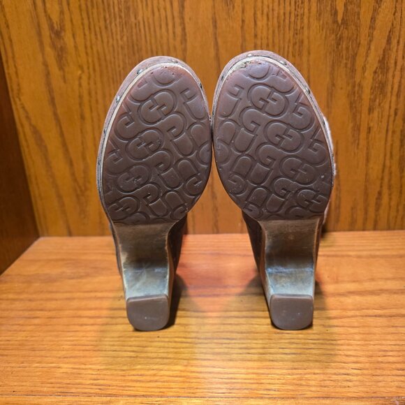 UGG Australia Lynnea Boots Womens Brown Suede Shearling Ankle Wood Clog Size 7 - Picture 9 of 10